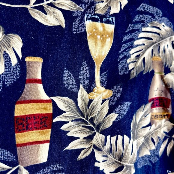 Vintage PIERRE CARDIN Men 2XL Tall Black Hawaiian Beer Wine Short Sleeve Shirt - Picture 9 of 12